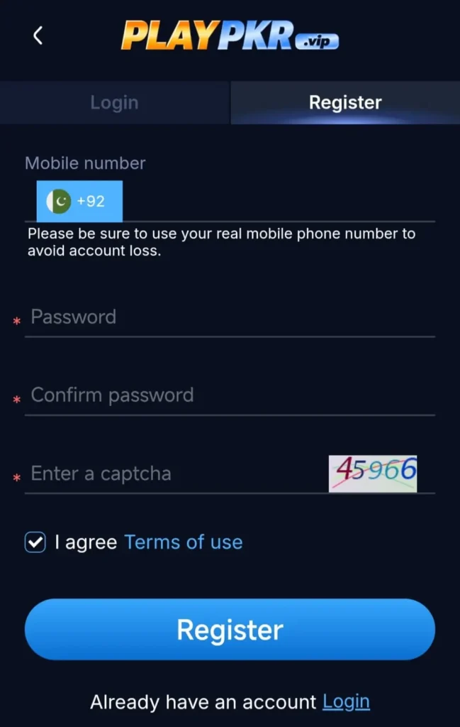 Play PKR Game Register