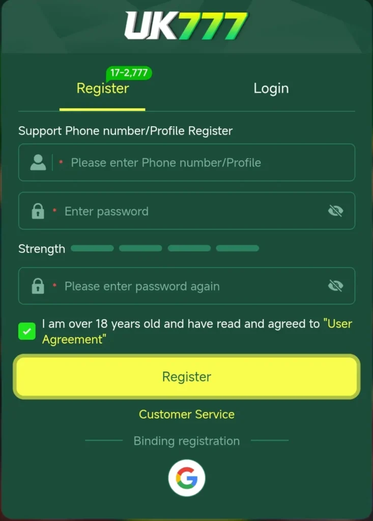 UK777 Game Register
